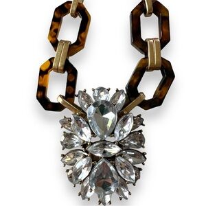 J CREW Rhinestone Cluster Pendant Mixed Material Chunky Chain Statement Necklace